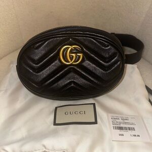 Gucci GG Marmont Matelasse Belt Bag in black calfskin leather - size 85